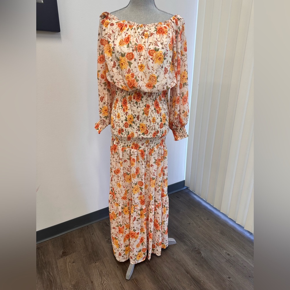 Vici collection off the shoulder smocked waist maxi dress